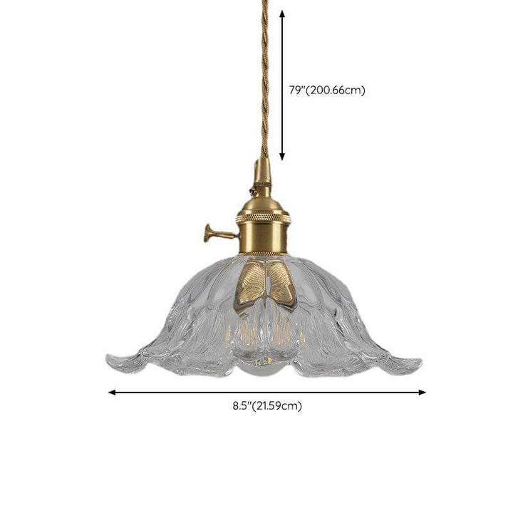Lampe suspendue dorée en forme de fleur de verre