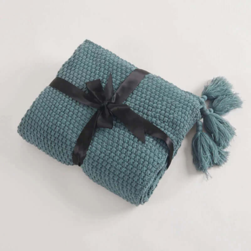 Couverture en laine douillette avec pompons - chaude et douillette