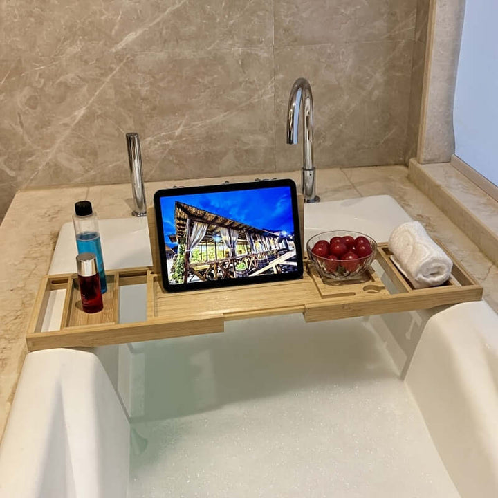 Verstellbare Bambus Badewannenablage