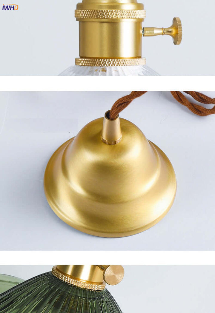 Suspension LED, vitrail et cuivre - Design moderne