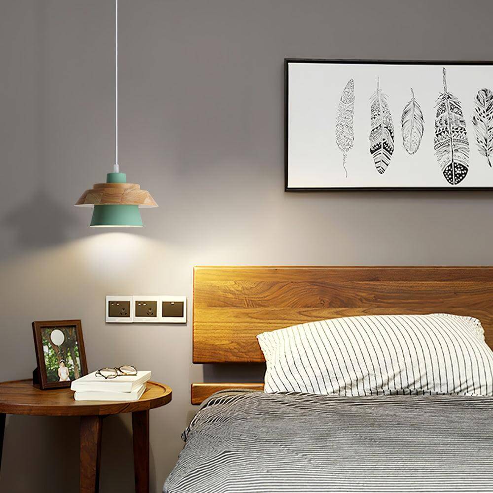 Lampe suspendue design en bois et pierre