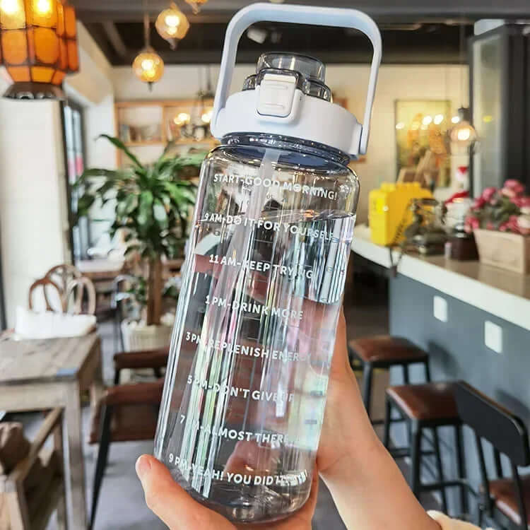 2L Trinkflasche mit Strohhalm & Zeitmarkierung
