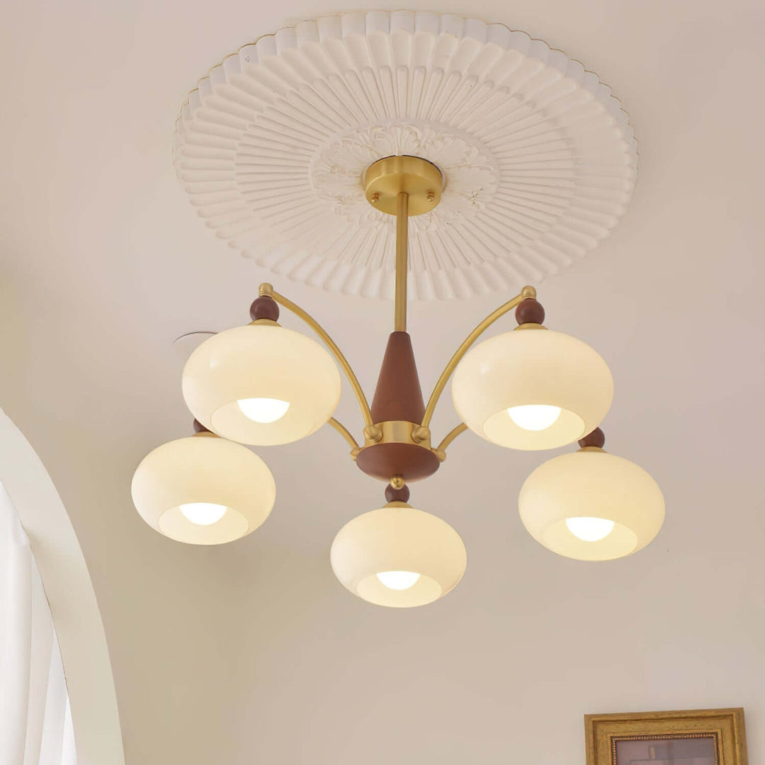 Lustre rétro en bois et laiton