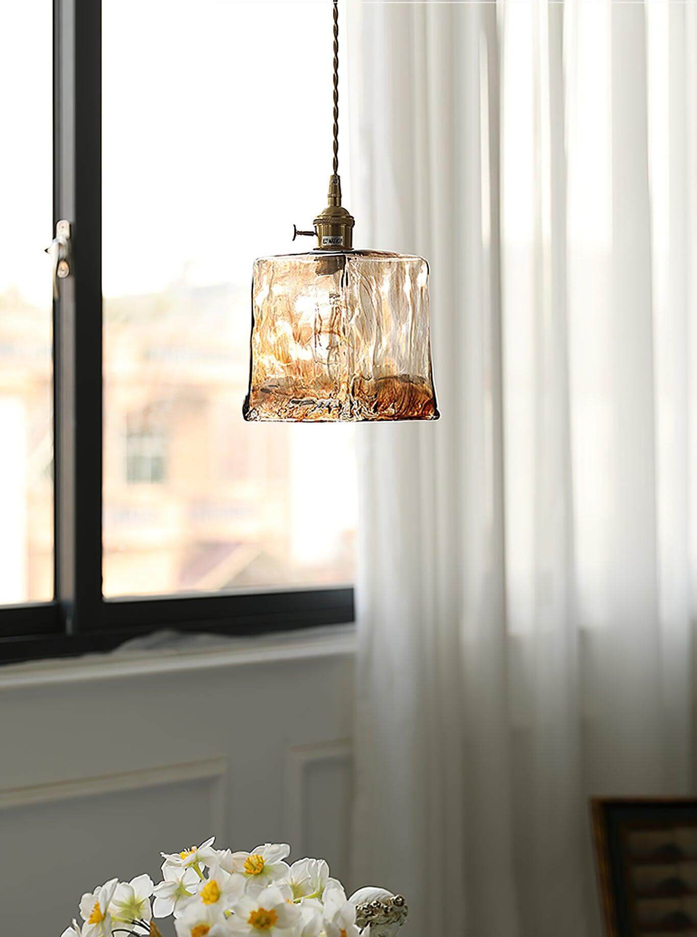 Suspension vintage en verre marron clair