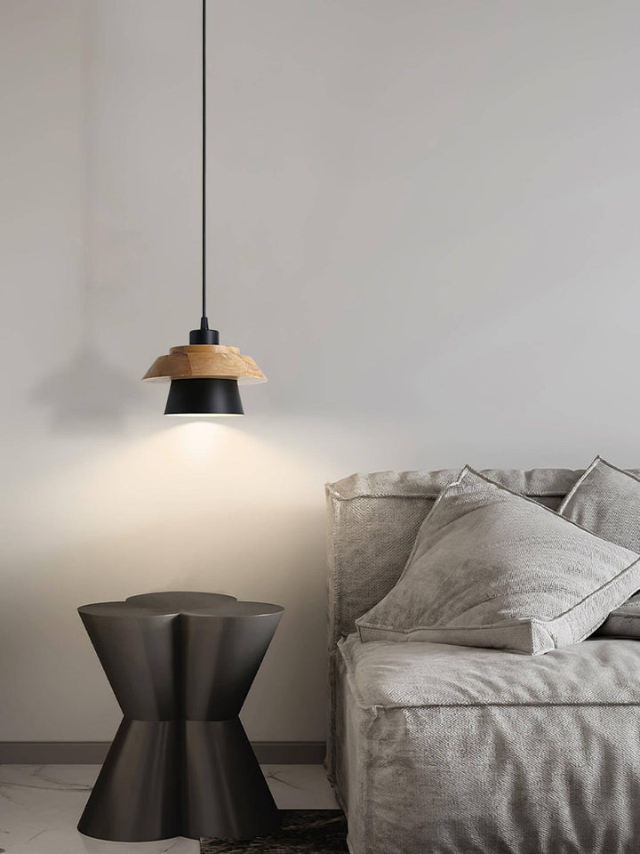 Lampe suspendue design en bois et pierre