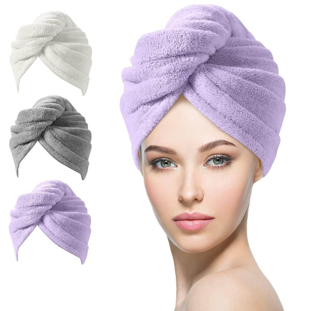 3er Pack Mikrofaser Haarhandtuch Turban mit Knoten