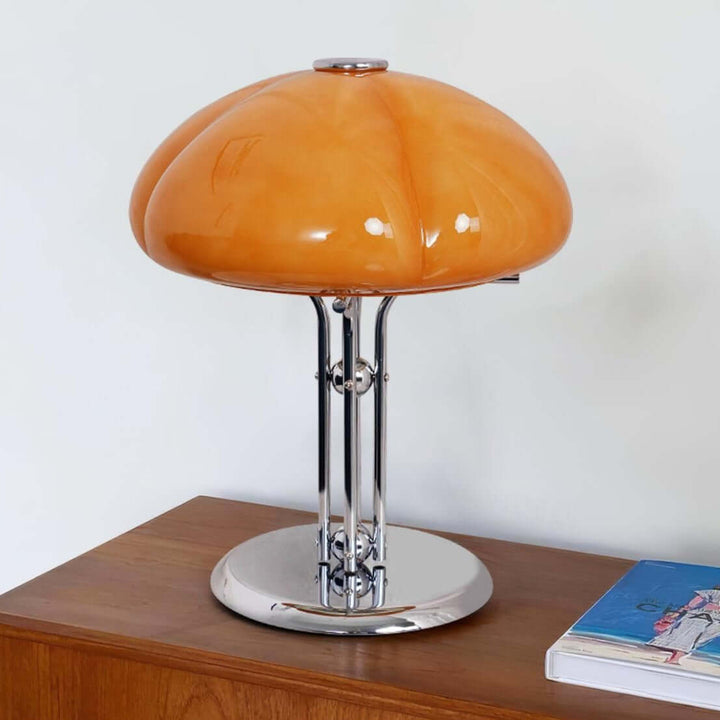 Lampe de table design champignon en verre ambré