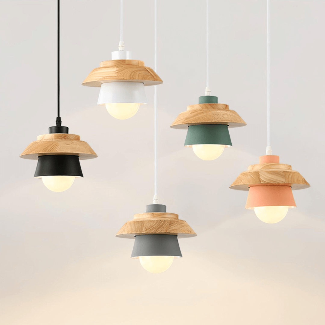 Lampe suspendue design en bois et pierre