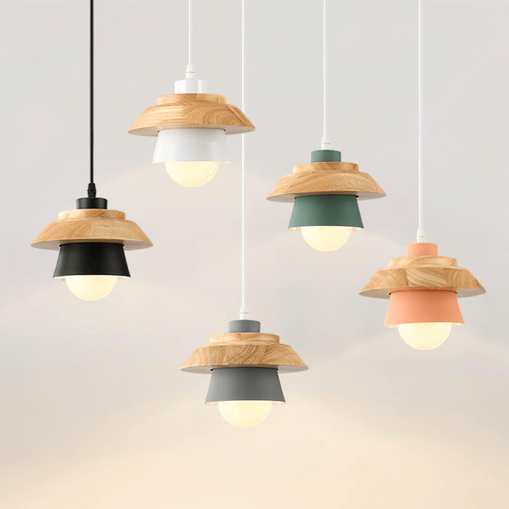Lampe suspendue design en bois et pierre