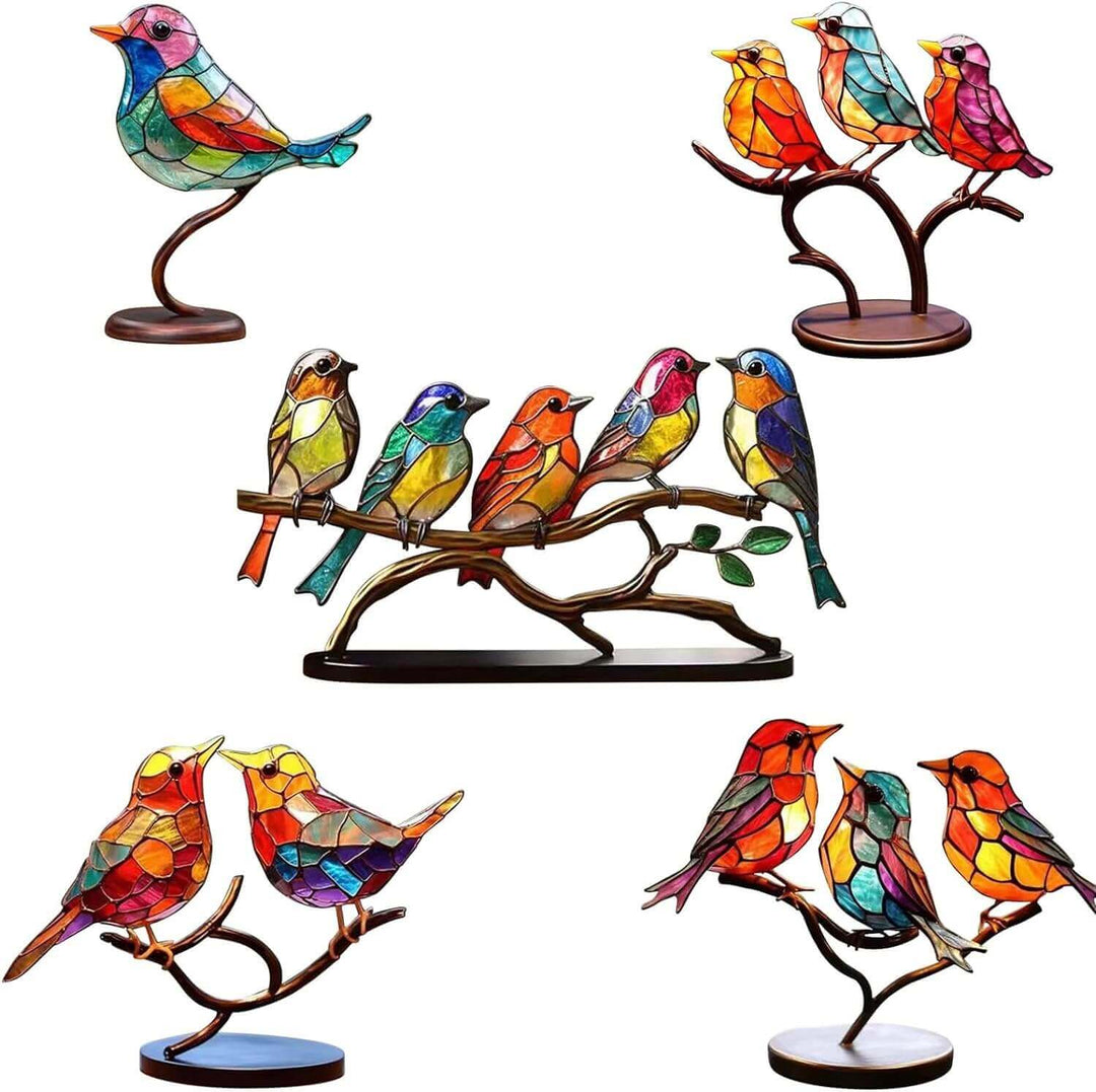 Sculpture d'oiseau décorative - Oiseaux colorés sur une branche