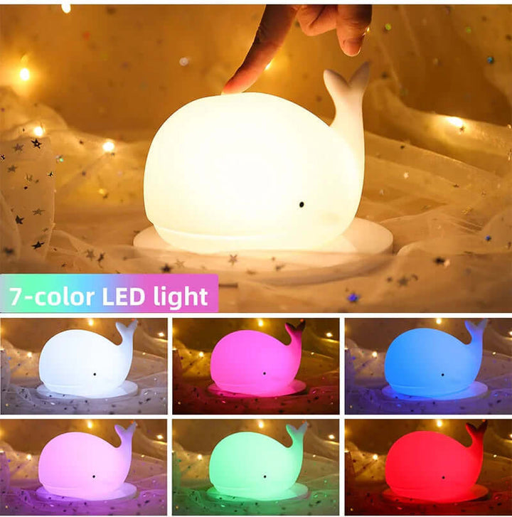 Veilleuse LED baleine, changement de couleur, tactile, chambre d'enfant