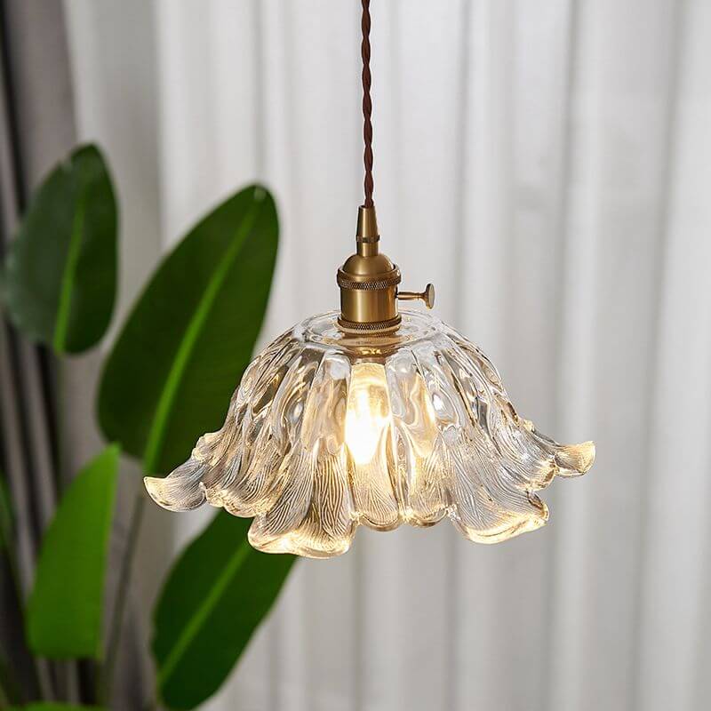 Lampe suspendue dorée en forme de fleur de verre