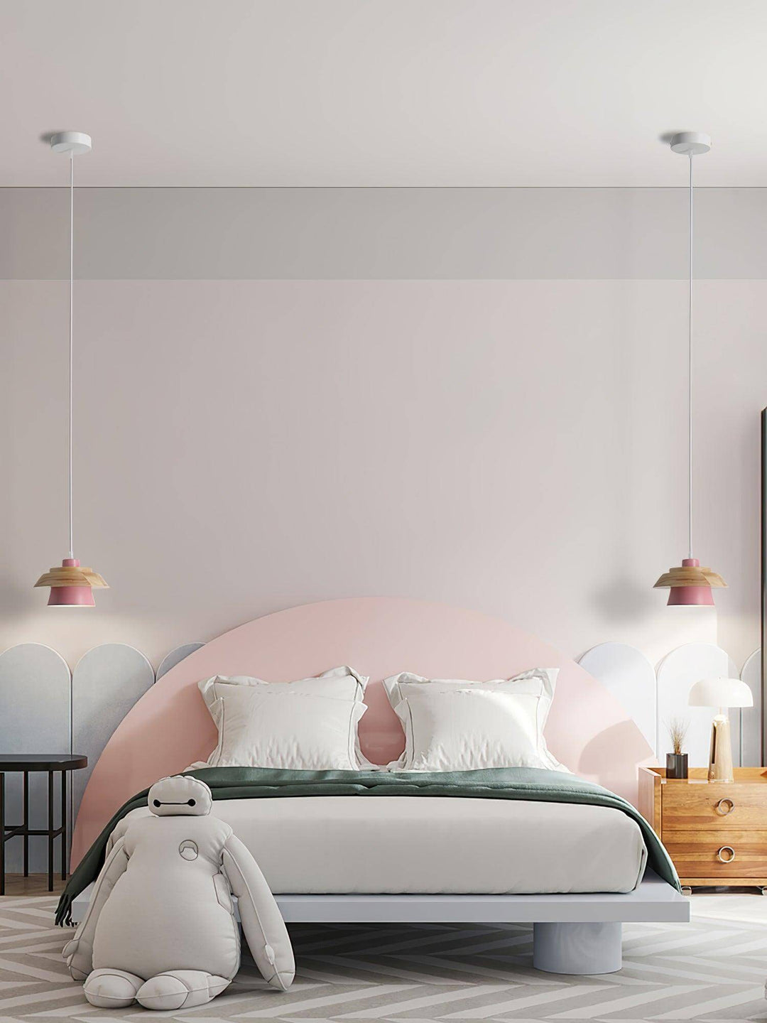 Lampe suspendue design en bois et pierre