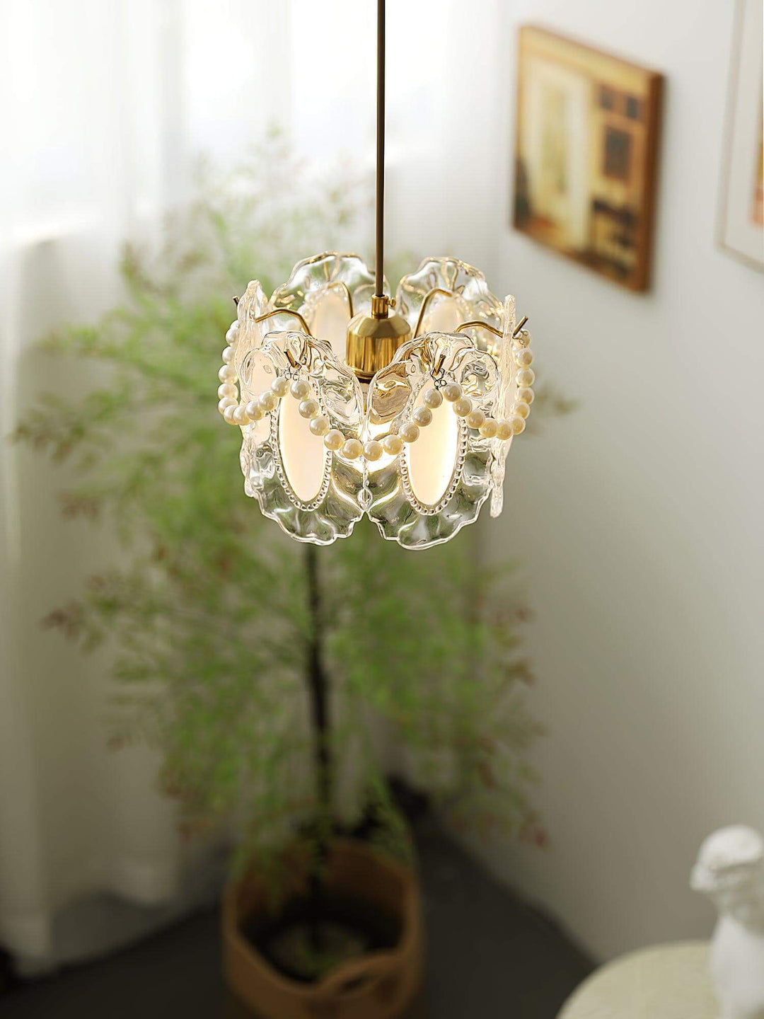 Lampe à suspension en verre fleuri