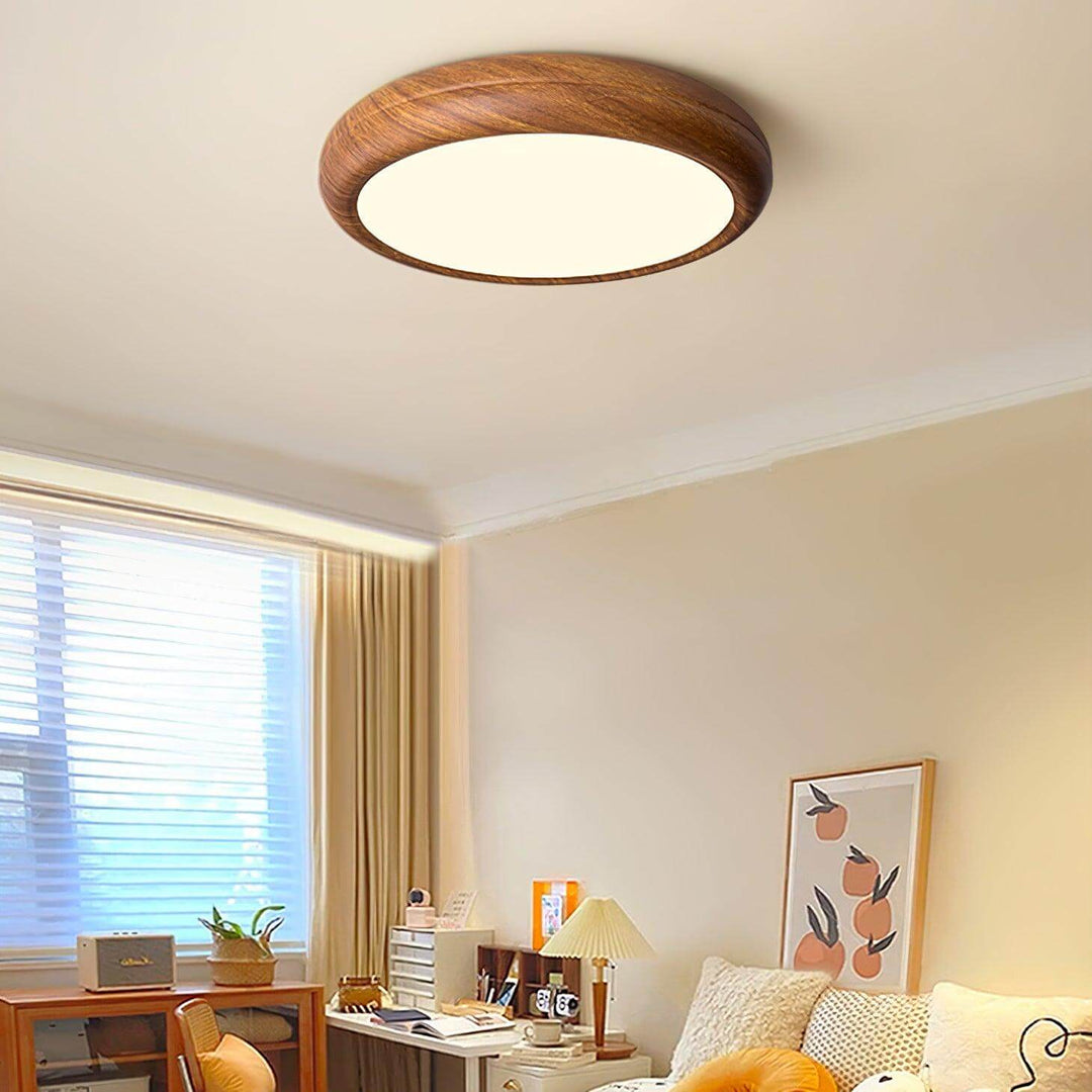 Plafonnier LED aspect bois moderne rond