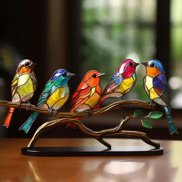 Ensemble décoratif de sculptures d'oiseaux en vitrail - Lot de 3