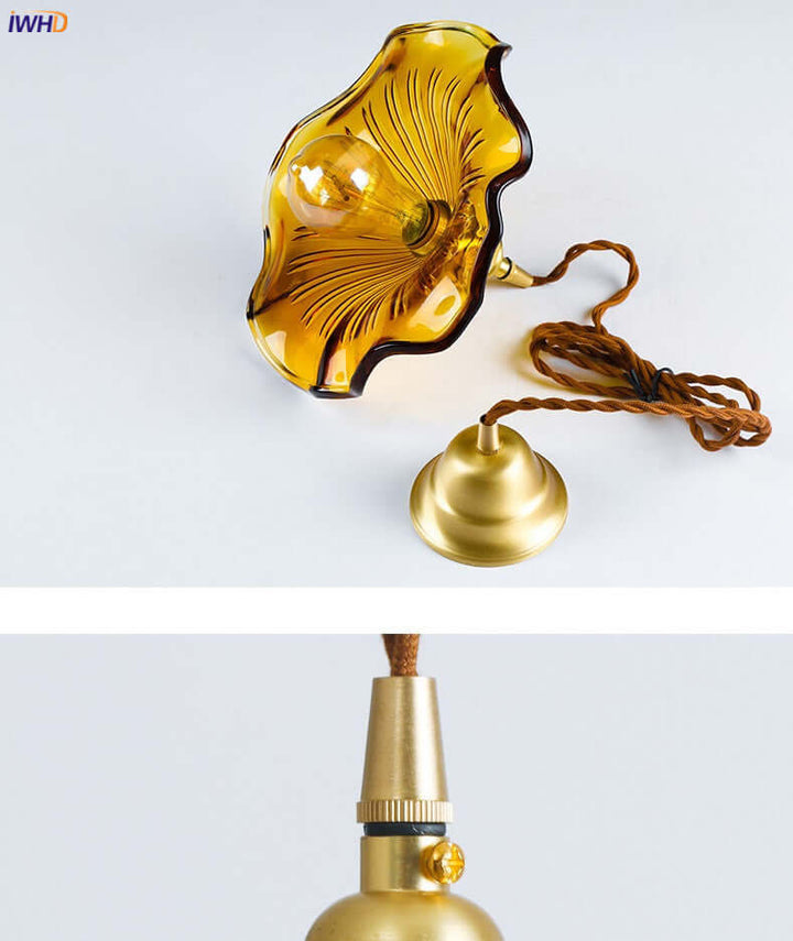 Suspension LED, vitrail et cuivre - Design moderne