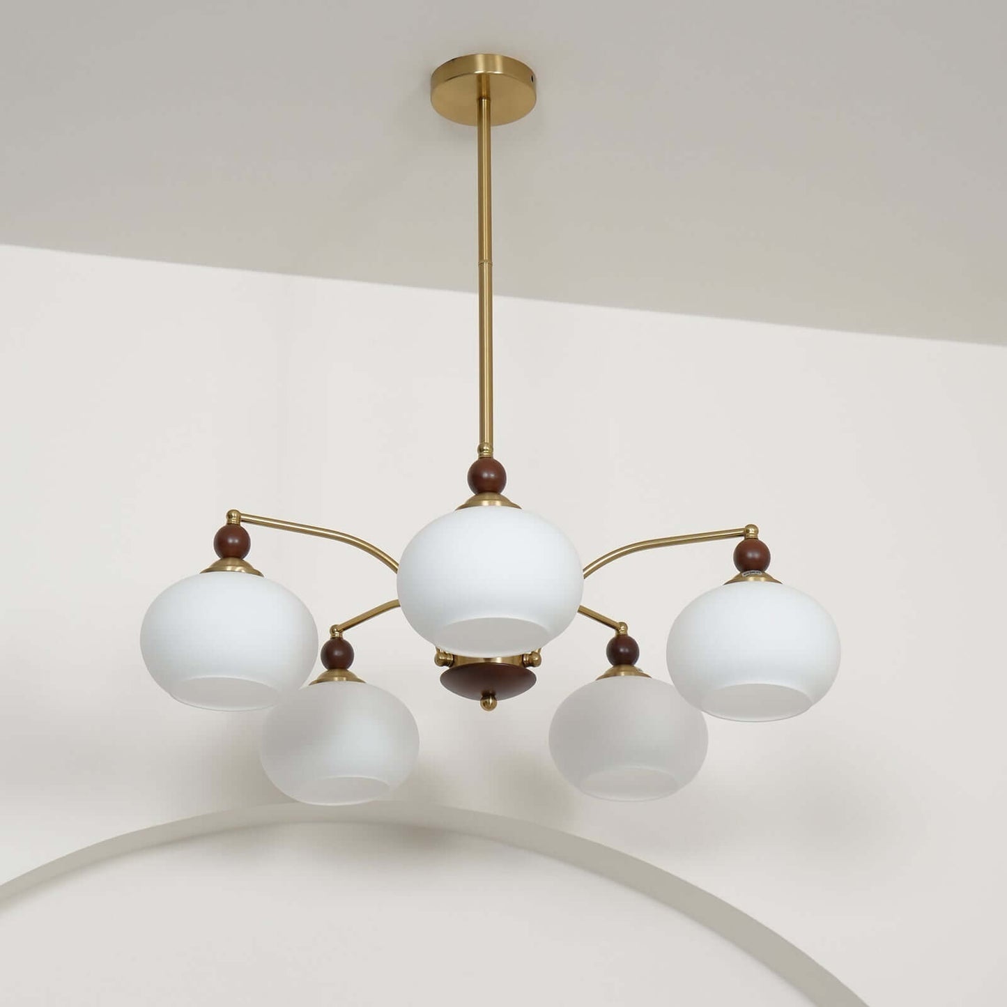 Retro Kronleuchter Holz & Messing
