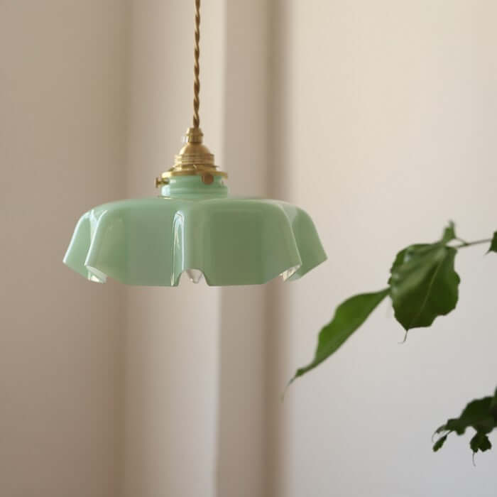 Lampe suspendue rétro fleur en verre crème