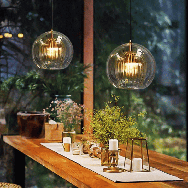 Suspension moderne, aluminium et verre, LumaLite