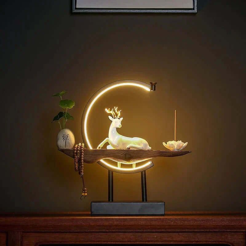Lampe à encens en céramique cerf blanc avec LED