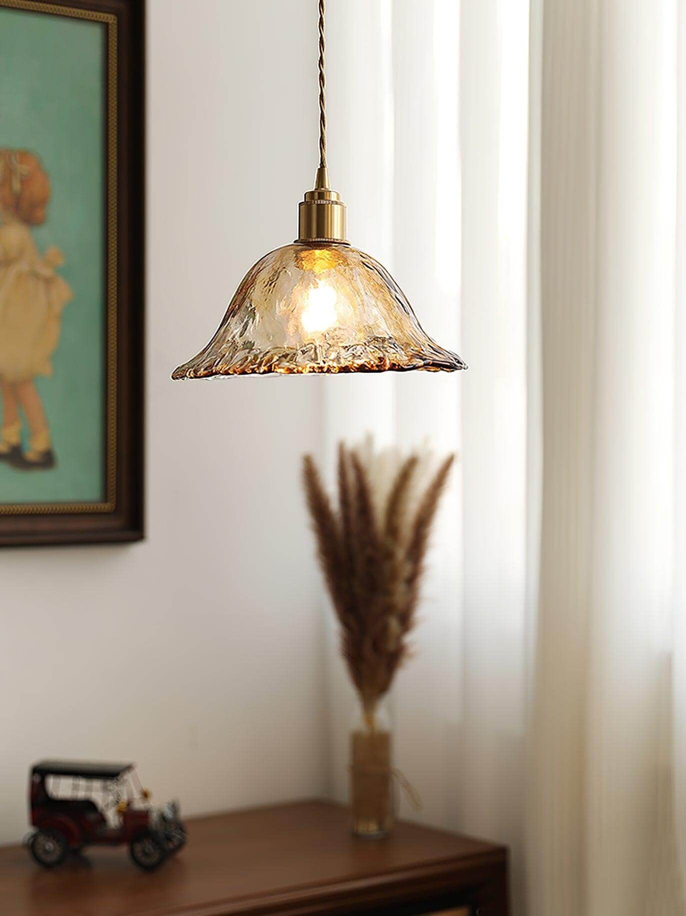 Suspension vintage en verre marron clair