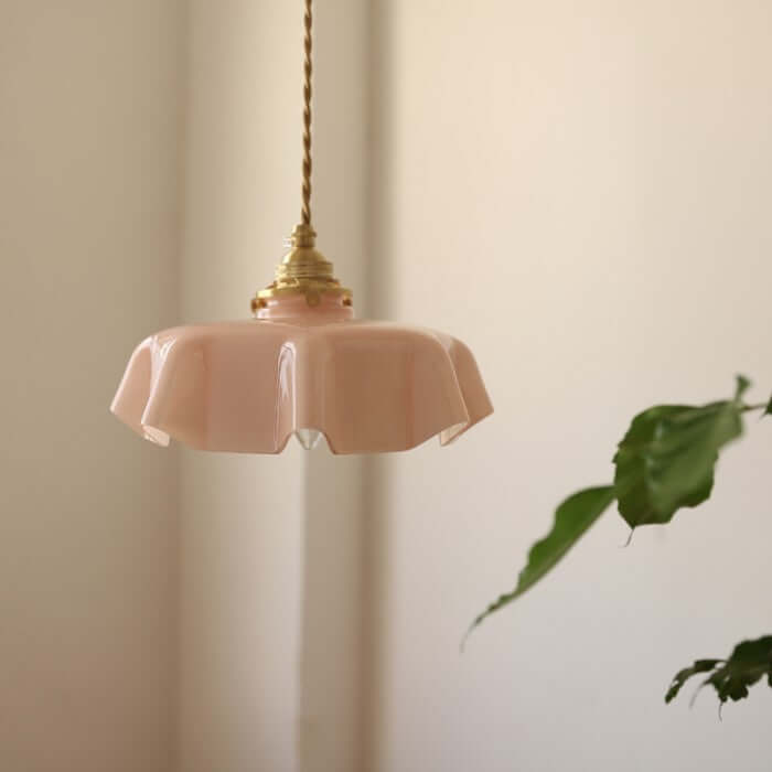 Lampe suspendue rétro fleur en verre crème