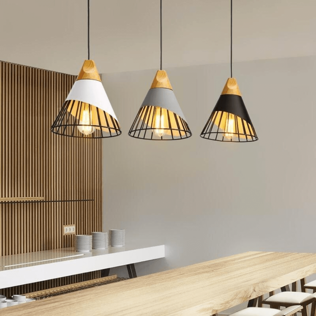 Skandinavische Industrial Hängelampe Holz Metall