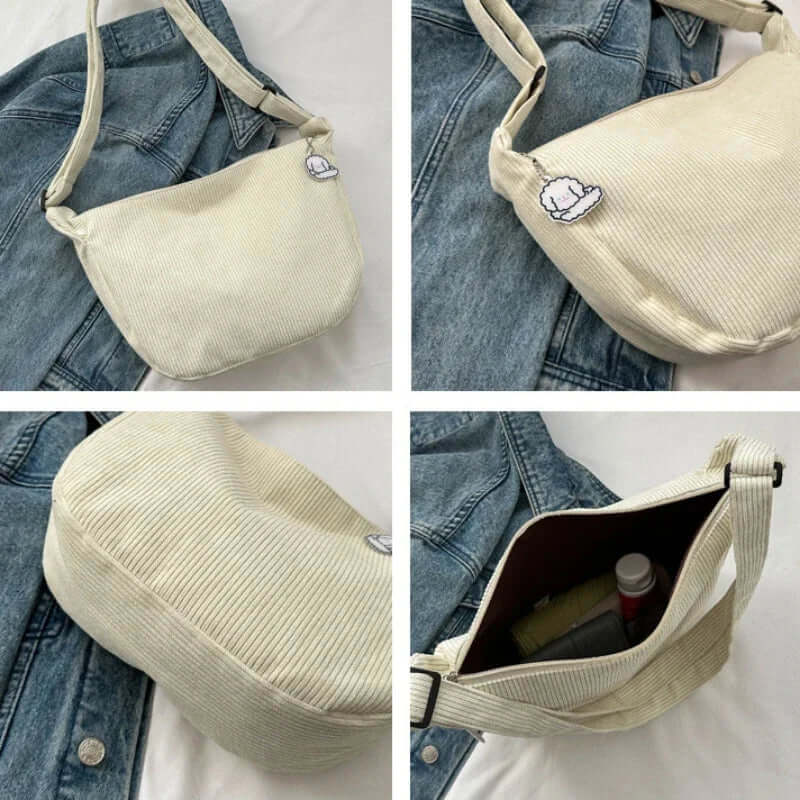 Sac à bandoulière en velours côtelé pour femme
