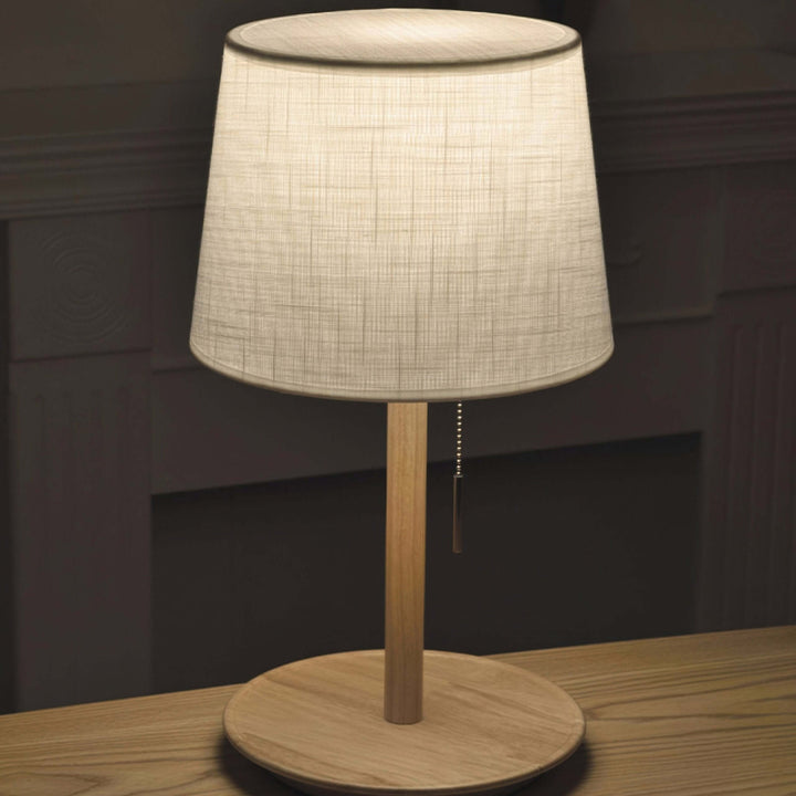 Designer Tischlampe Nussbaumholz mit Stoffschirm