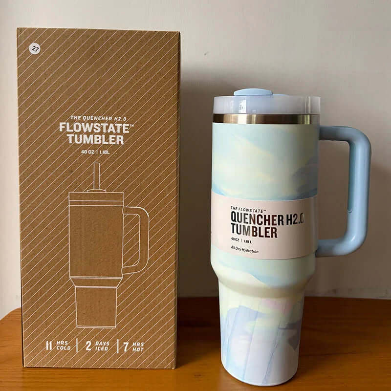 40oz Isolierter Edelstahl Reisebecher mit Griff & Strohhalm