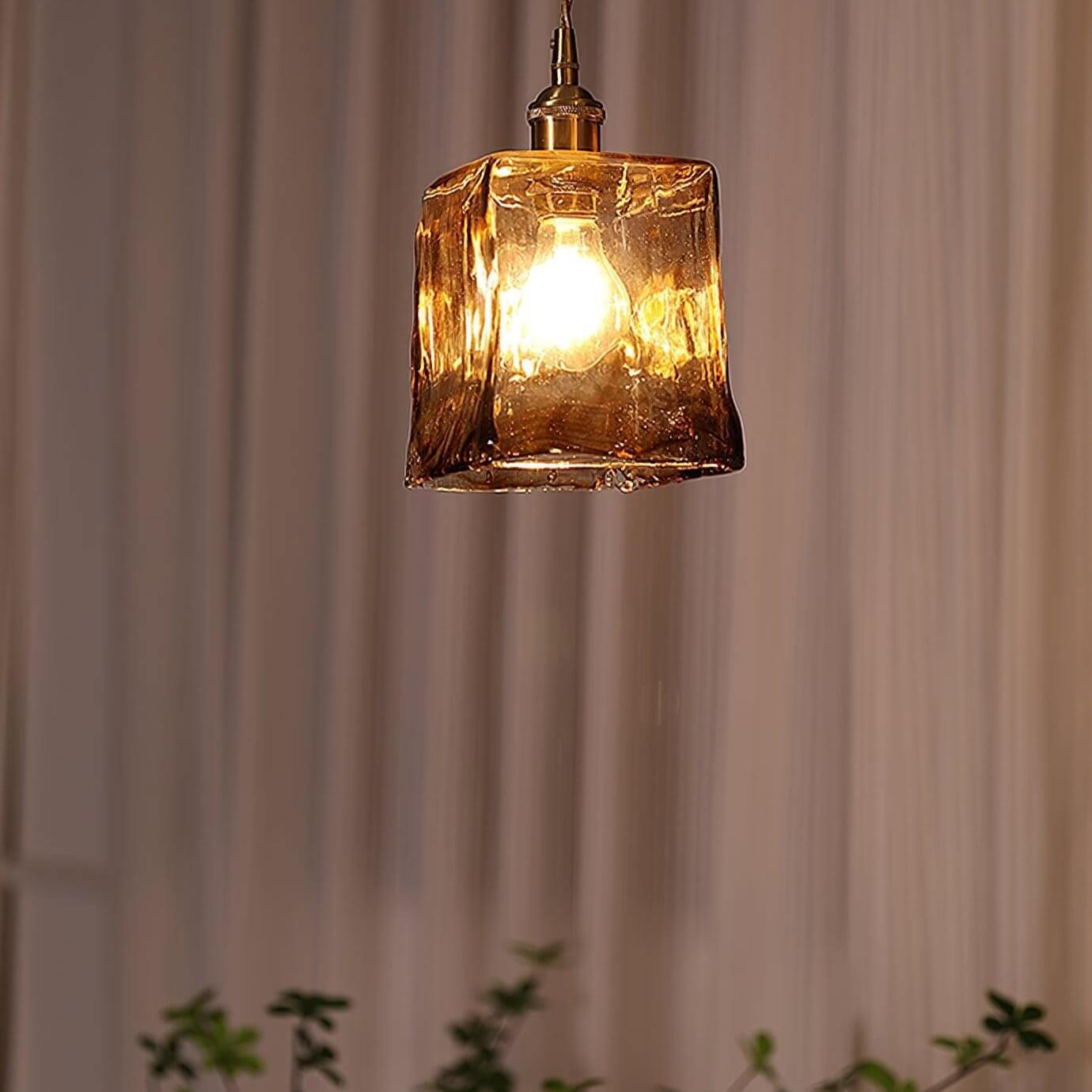 Suspension vintage en verre marron clair