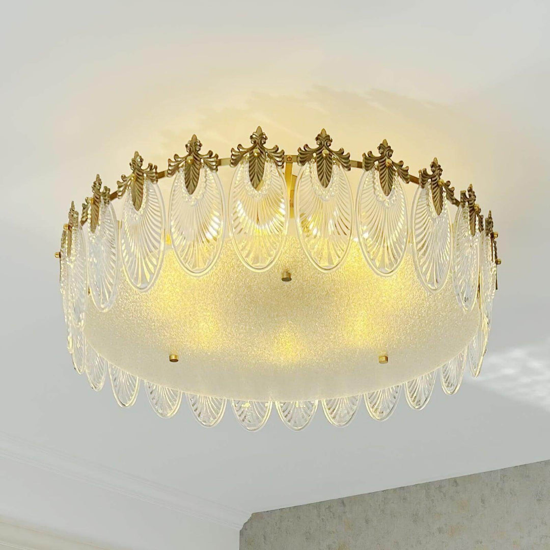 Lustre rond en verre avec motif décoratif
