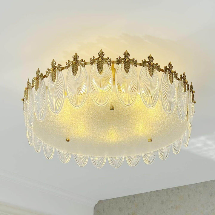 Lustre rond en verre avec motif décoratif