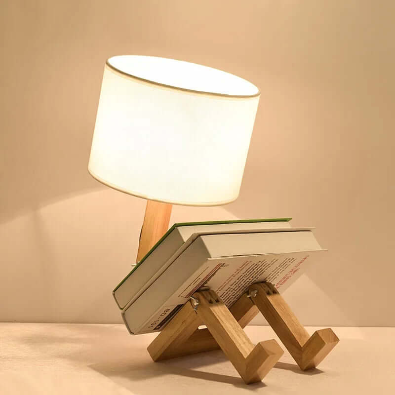 Hölzerne Tischlampe mit Bücherhalter - Flexibel & Modern