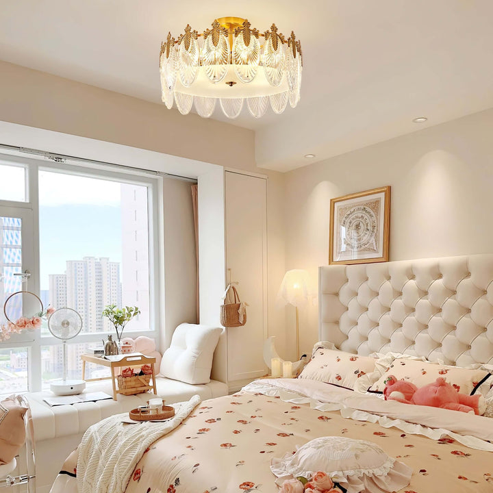 Lustre rond en verre avec motif décoratif