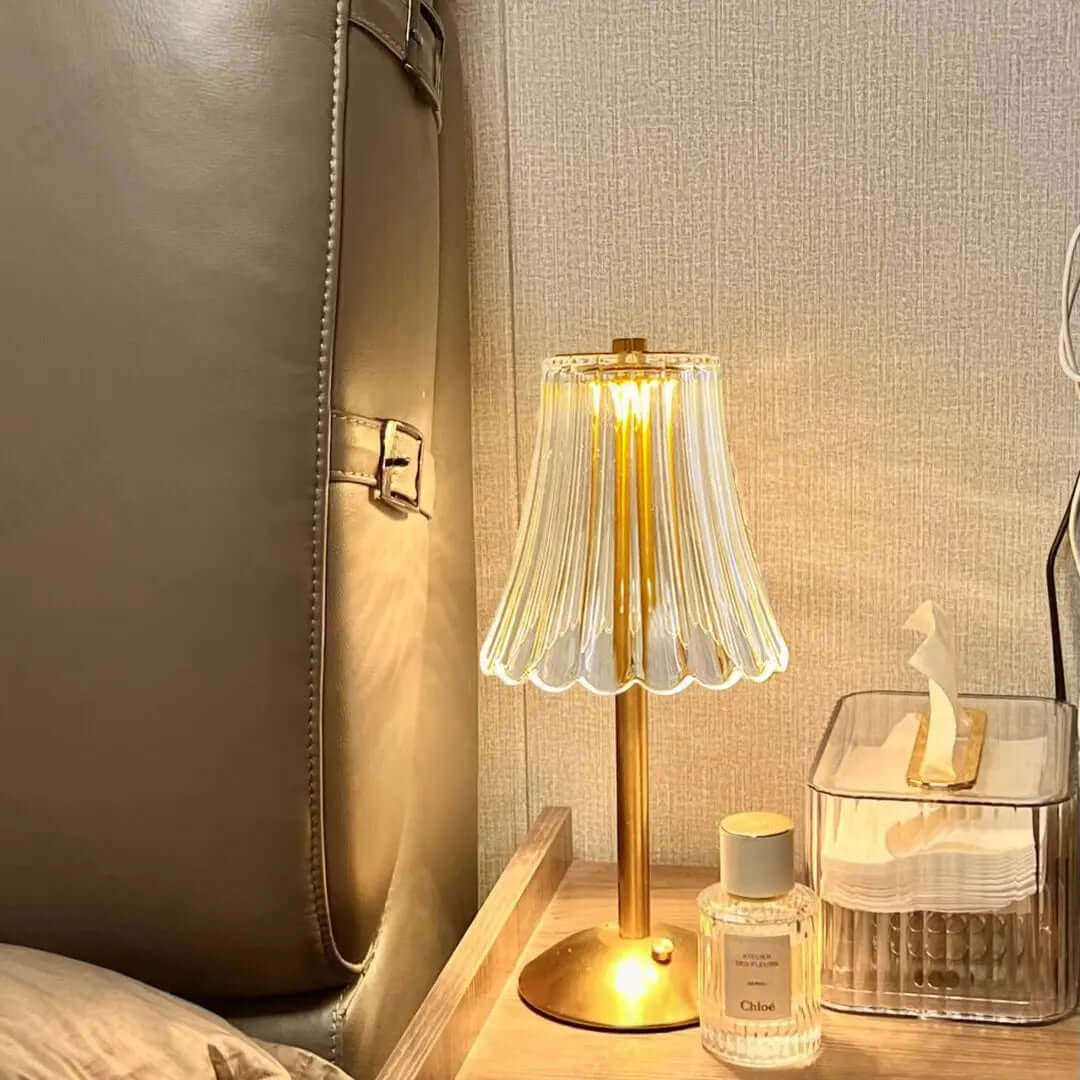 Lampe de table LED en cristal à intensité variable - sans fil