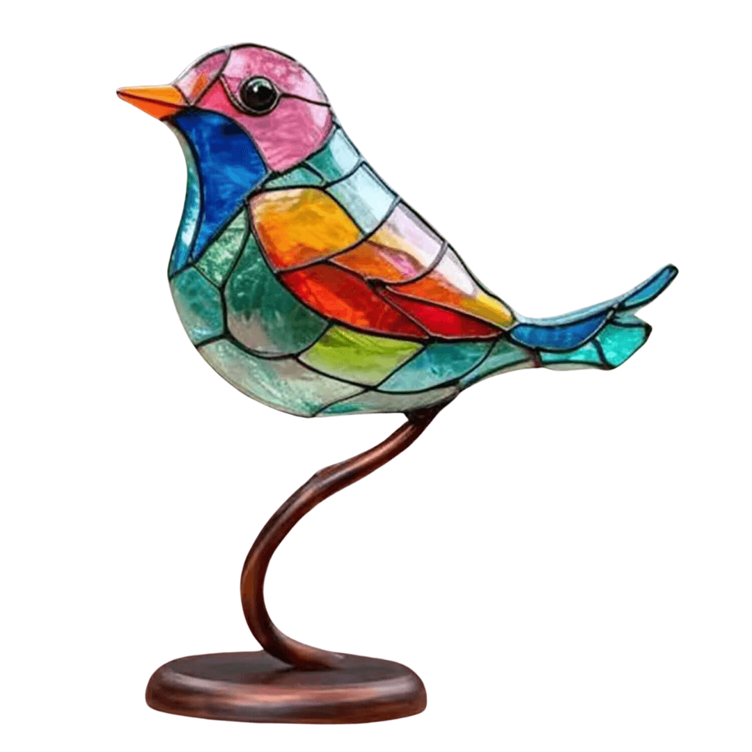 Sculpture d'oiseau décorative - Oiseaux colorés sur une branche