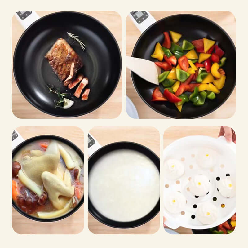 Poêle électrique avec cuiseur vapeur 3L