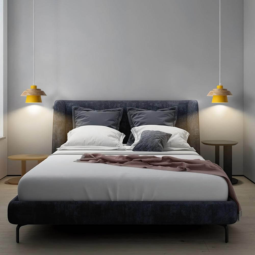 Lampe suspendue design en bois et pierre