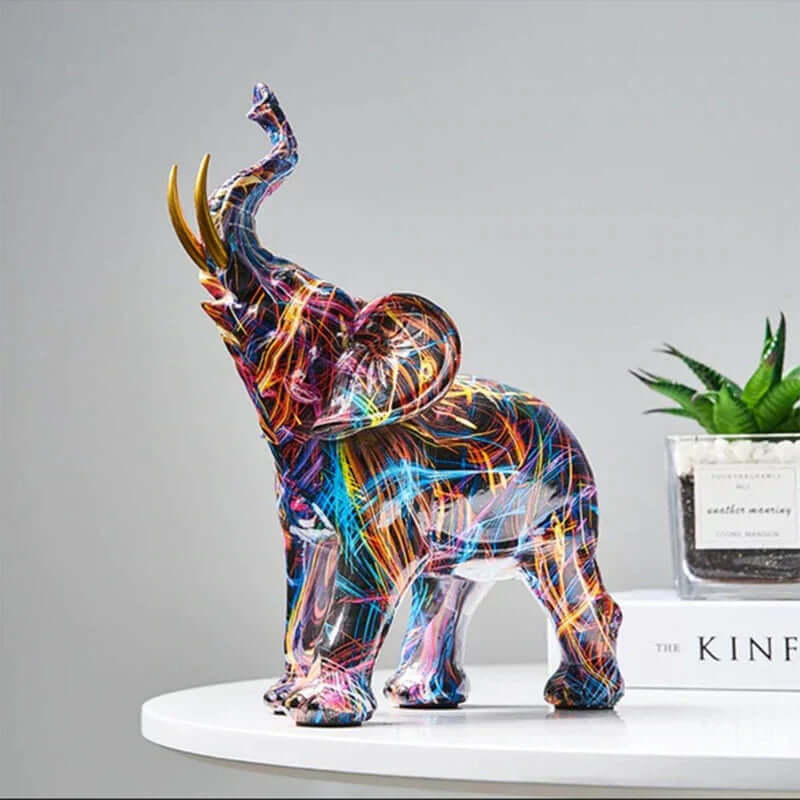 Sculpture d'éléphant colorée, figurine décorative en résine moderne