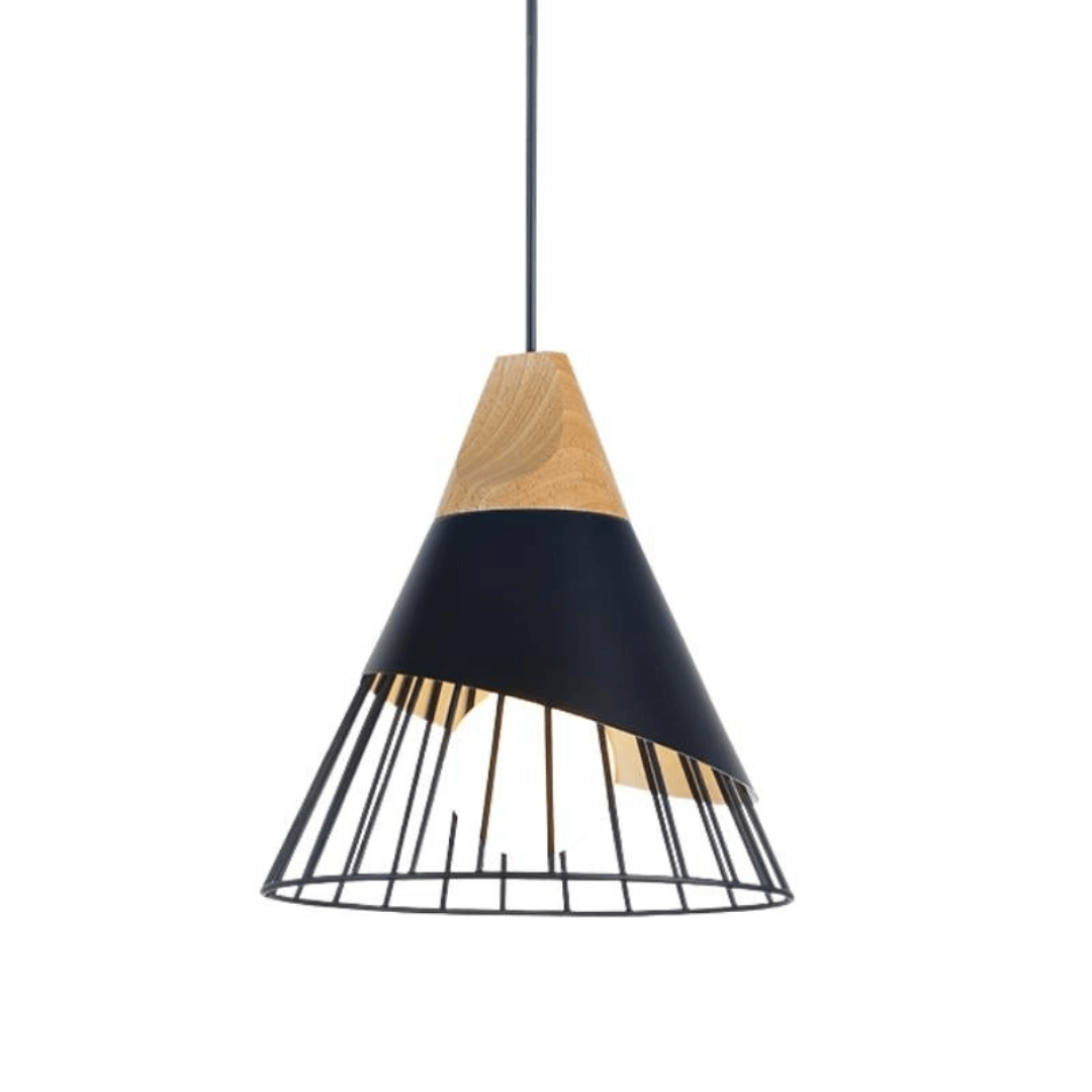 Lampe suspendue industrielle scandinave en bois et métal