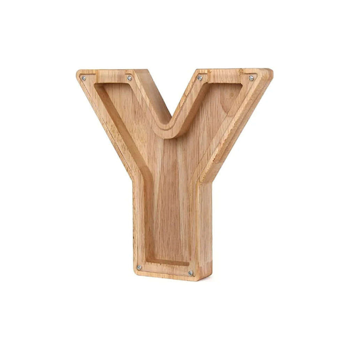 Tirelire en bois avec fenêtre de visualisation - motif alphabet