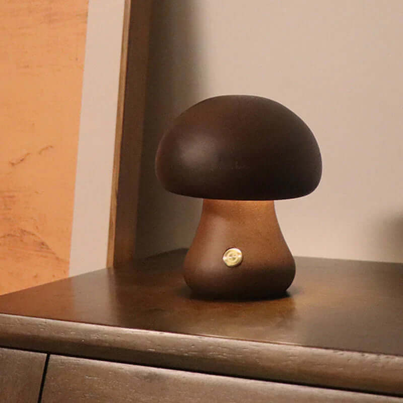 Veilleuse LED en forme de champignon en bois - Éclairage d'ambiance