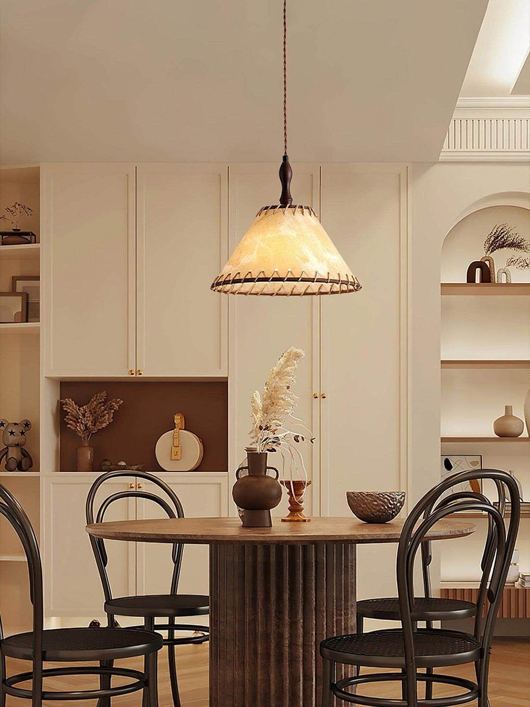 Lampe à suspension en bois et tissu