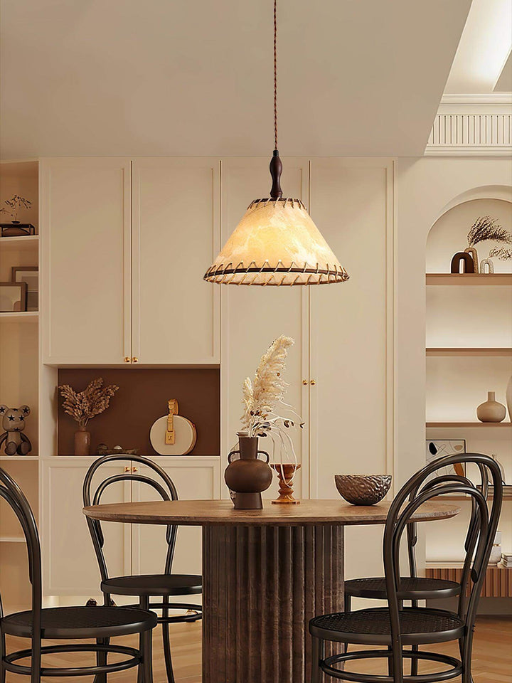 Lampe à suspension en bois et tissu