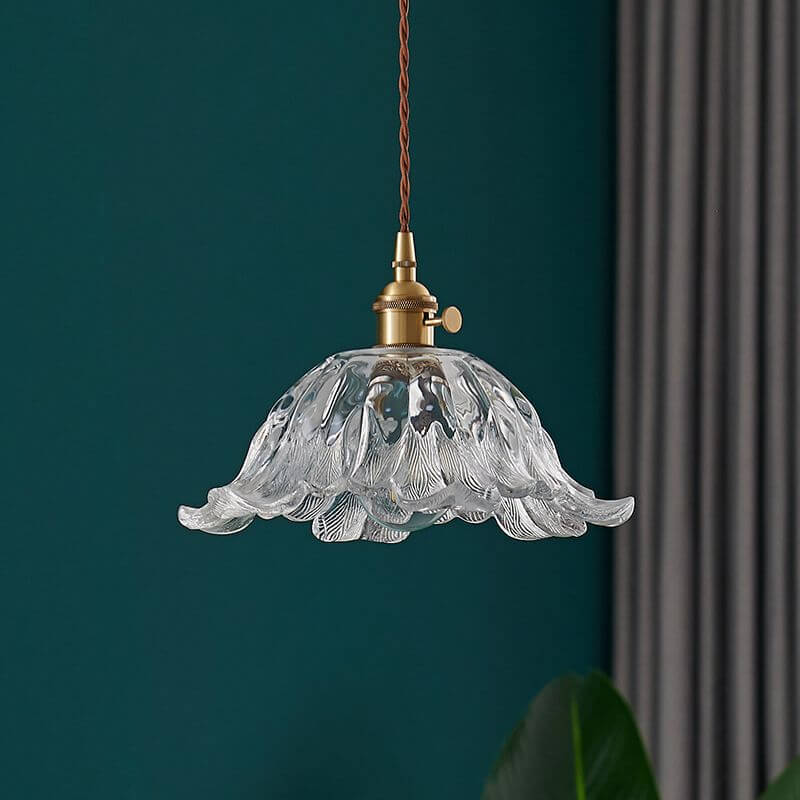 Lampe suspendue dorée en forme de fleur de verre