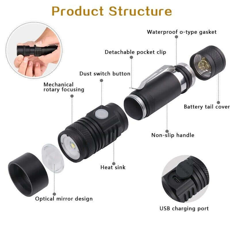 90000LM LED Taktische Taschenlampe Zoombar