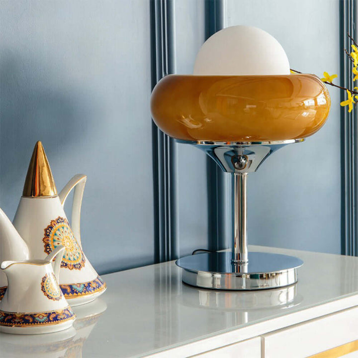 Lampe de table vintage Bauhaus en verre jaune