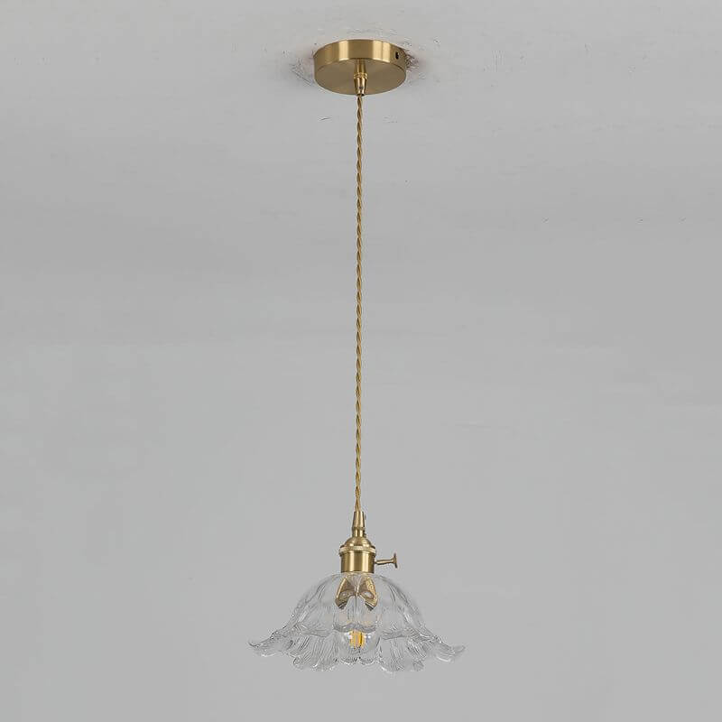 Lampe suspendue dorée en forme de fleur de verre